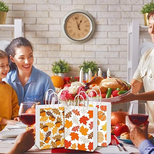 Miniatura 4 de Glenmal 24 bolsas de regalo de otoño, bolsa de regalo de Acción de Gracias con asa, diseño de hoja de arce, calabaza, castaño, bolsas de regalo de