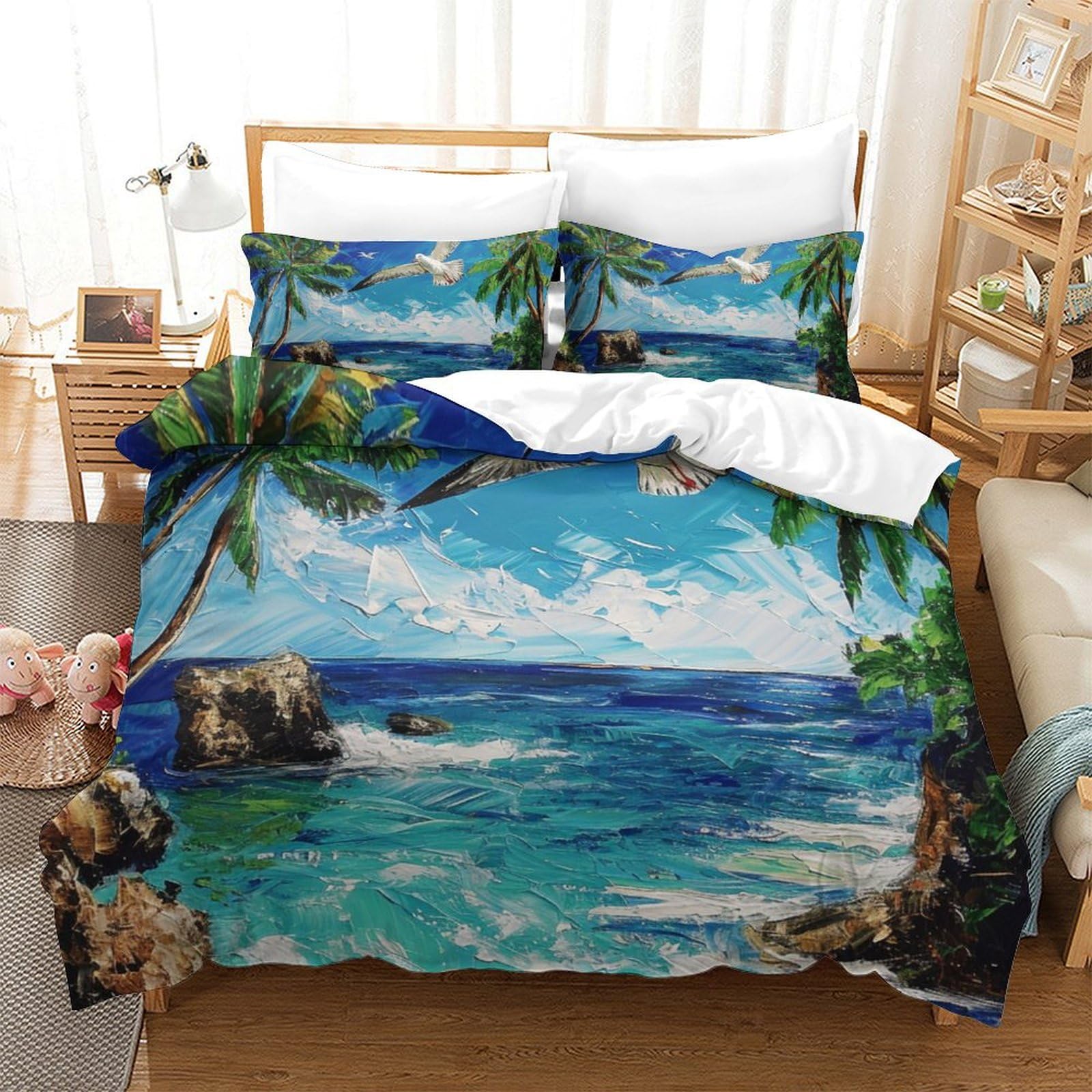 Housses de couettes mouette 260x220 parure de lit microfibre respirante 3 pièces super king