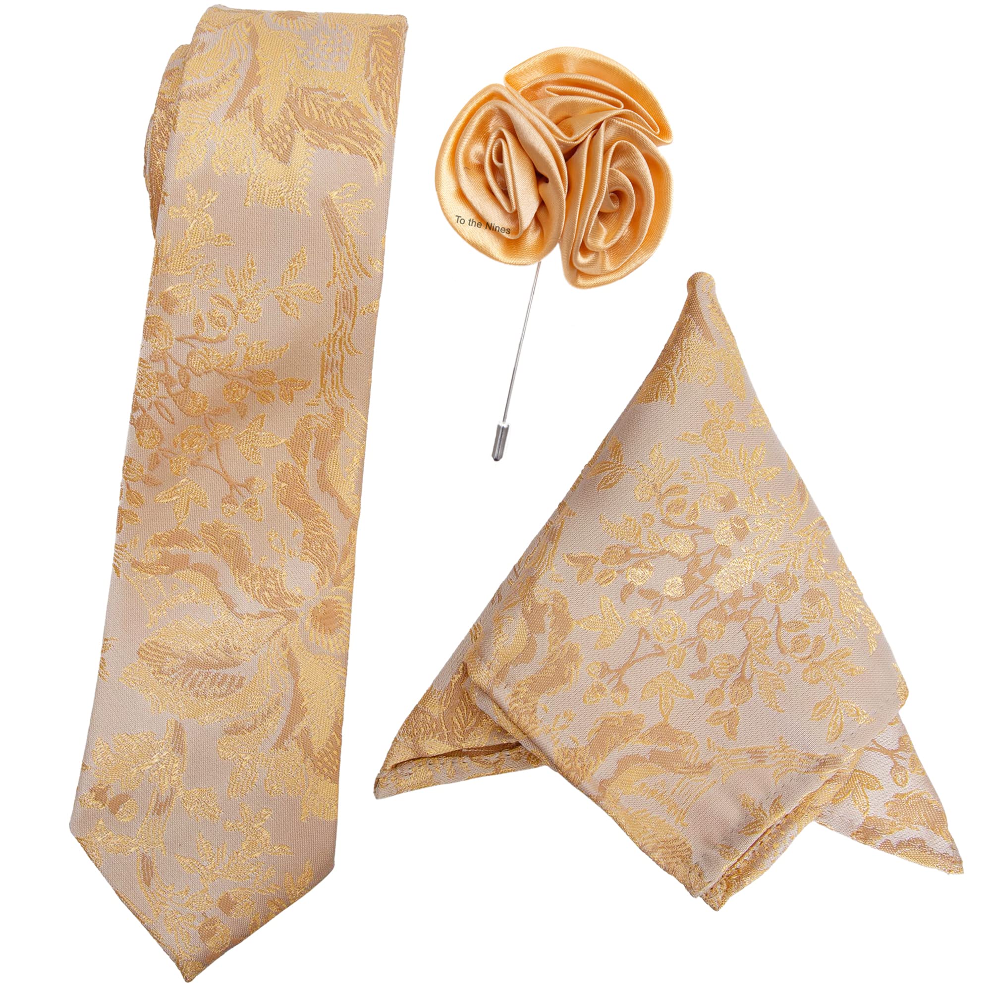 Golden Microfiber Men's Tie, Pocket Square & Lapel Pin