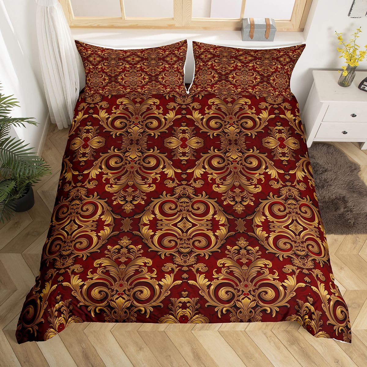 Housse de couette 140x200 rouge or victorienne parure lit gothique
