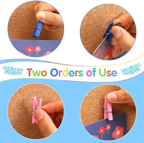 Miniatura 4 de SANNIX 100 clips de madera con tachuelas para el pulgar para tablón de anuncios, decoraciones de tablero de corcho y escuela, oficina, manualidades,