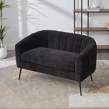 50.2 Inch Chenille Mini Loveseat, Channel Tufted with Metal Legs in Modern Glam Design for Small Spaces, Dorm and Office,Black