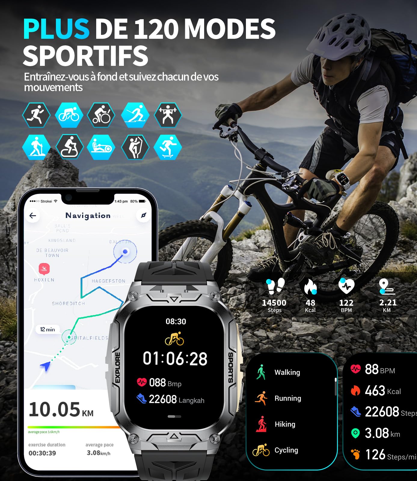 Montre Connectée Homme avec 1000 mAh,2.01'HD Grand Écran Fitness Tracker avec Sommeil/Fréquence Cardiaque,Podomètre,IP68 étanche Sport Smartwatch Homme pour Android iOS (Rose)