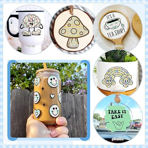 Miniatura 6 de Vinilo permanente de cuadros primaverales, 12 hojas de 12 x 10 pulgadas, vinilo adhesivo permanente pastel para tazas, vinilo autoadhesivo