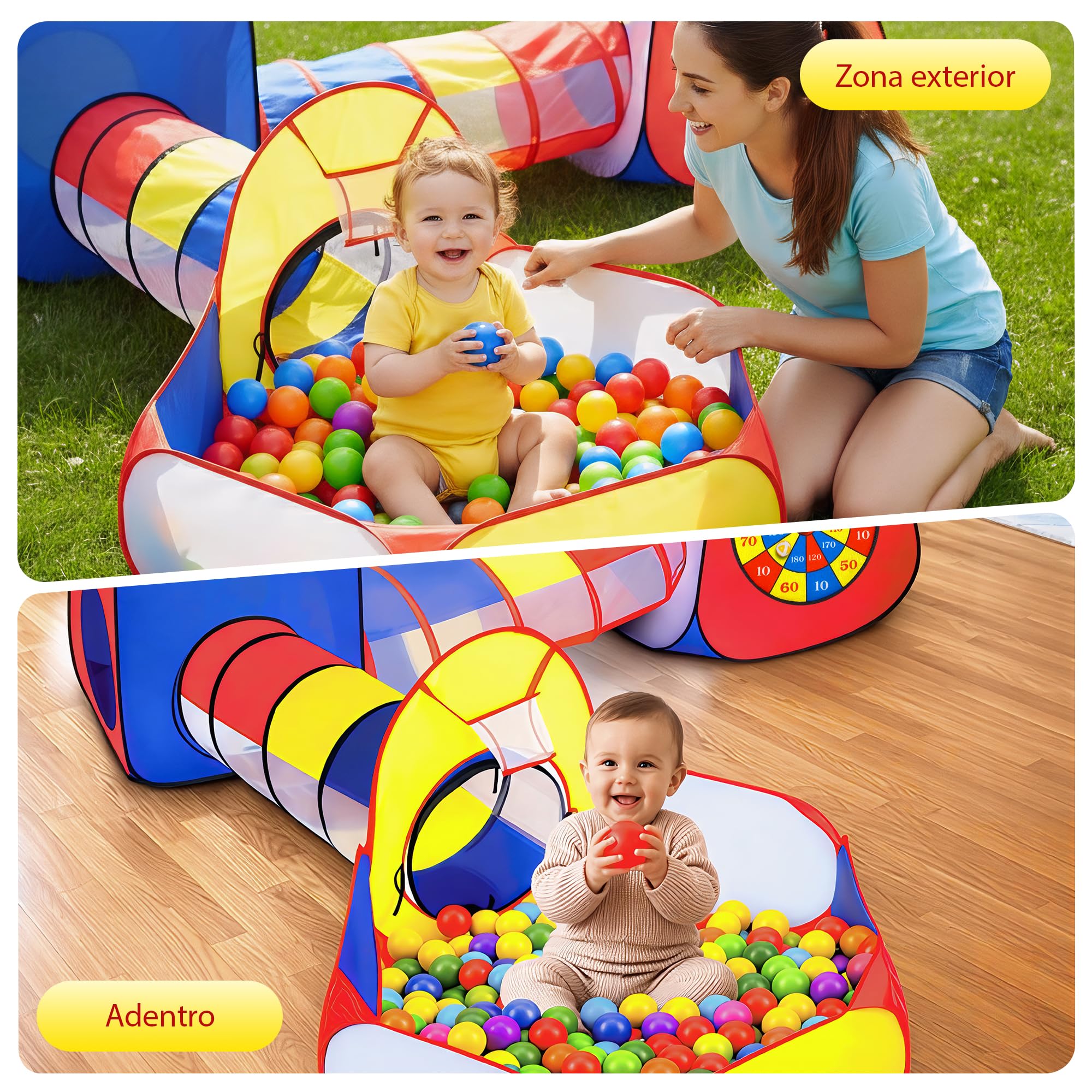 all Kids United® Tienda de campaña con túnel, Piscina de Bolas, túnel para Gatear y más (sin Bolas) XXL playland casa de Juegos Pop-up de 5 Piezas con Bolsa