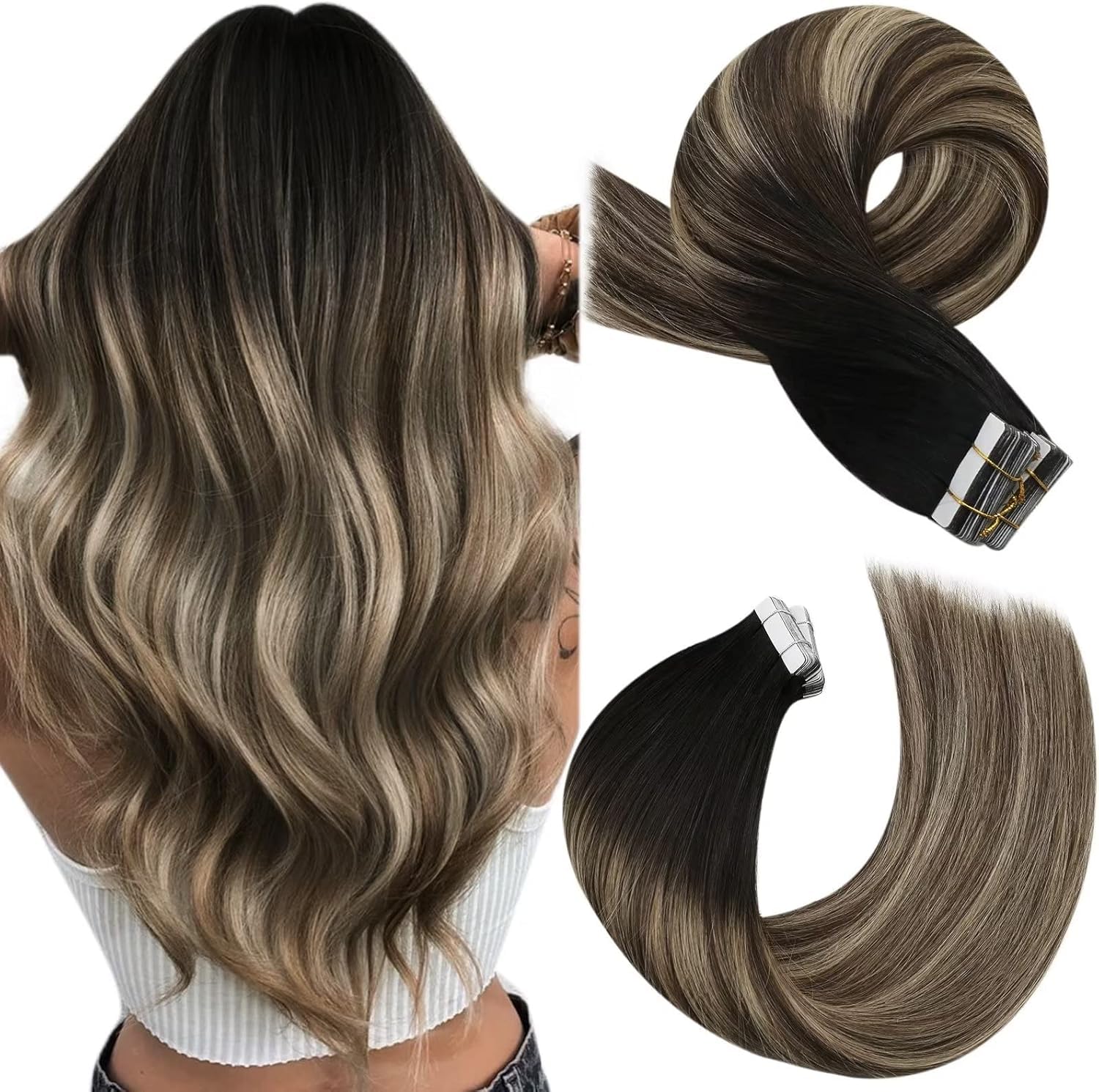 Moresoo Tape Hair Extensions Real Human Hair 18 Inch Jet Black Human Hair Extensions Tape in Black Remy Hair Straight Silky Soft for Women Natural Looking 20pcs/50g #1 — view 89