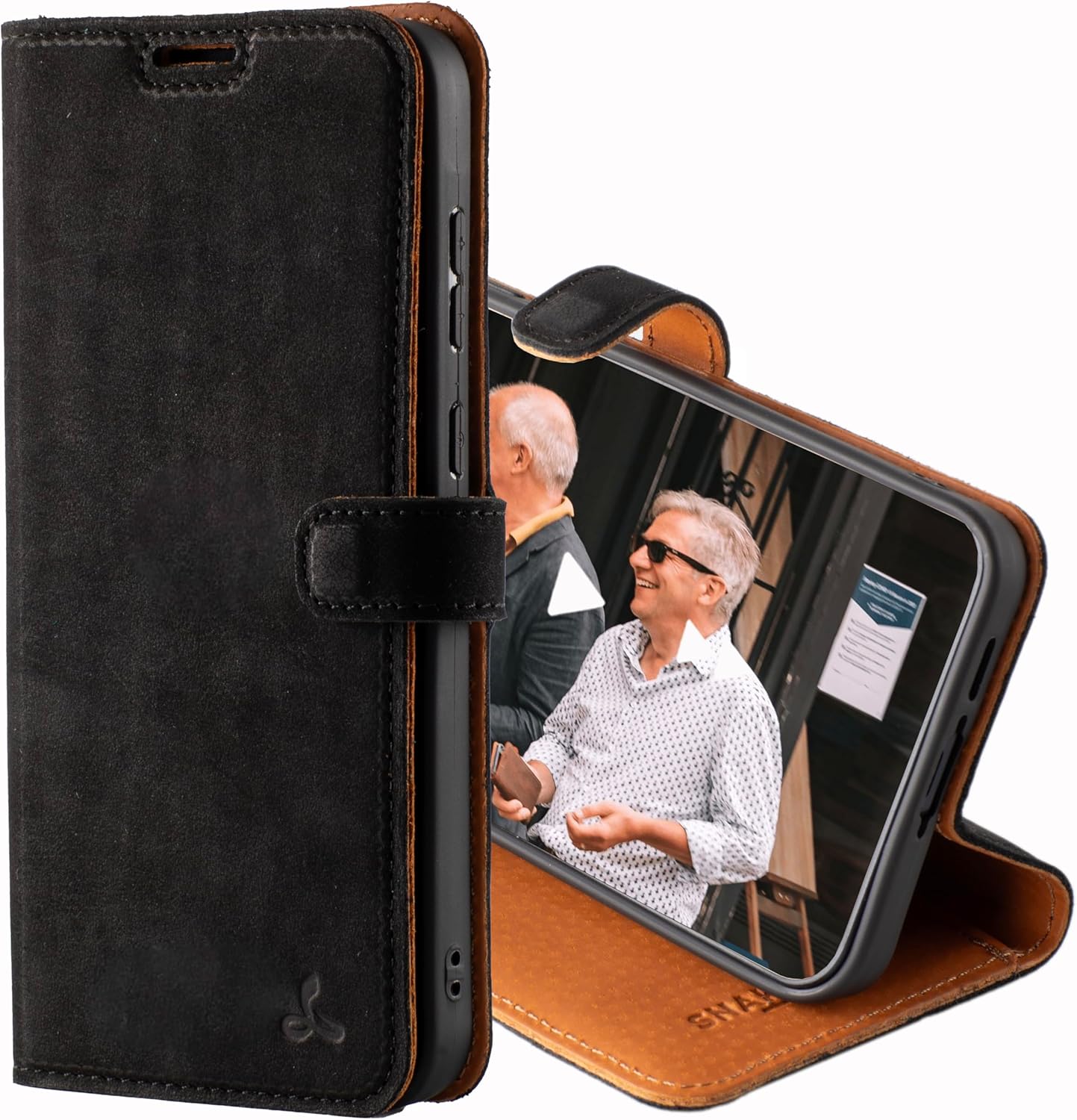 Snakehive Leather Wallet for Samsung Galaxy A55 5G - Real Leather Wallet Phone Case - Genuine Leather with Viewing Stand and 3 Card Holder - Flip Folio Cover with Card Slot (Black)