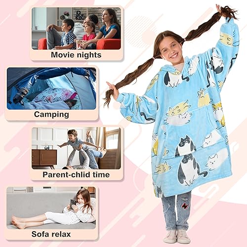 Miniatura 39 de Catalonia Rainbow Cat Oversized Blanket Hoodie Sweatshirt for Kids, Wearable Fleece Pullover with Large Front Pocket, Teen Boys Girls Gift