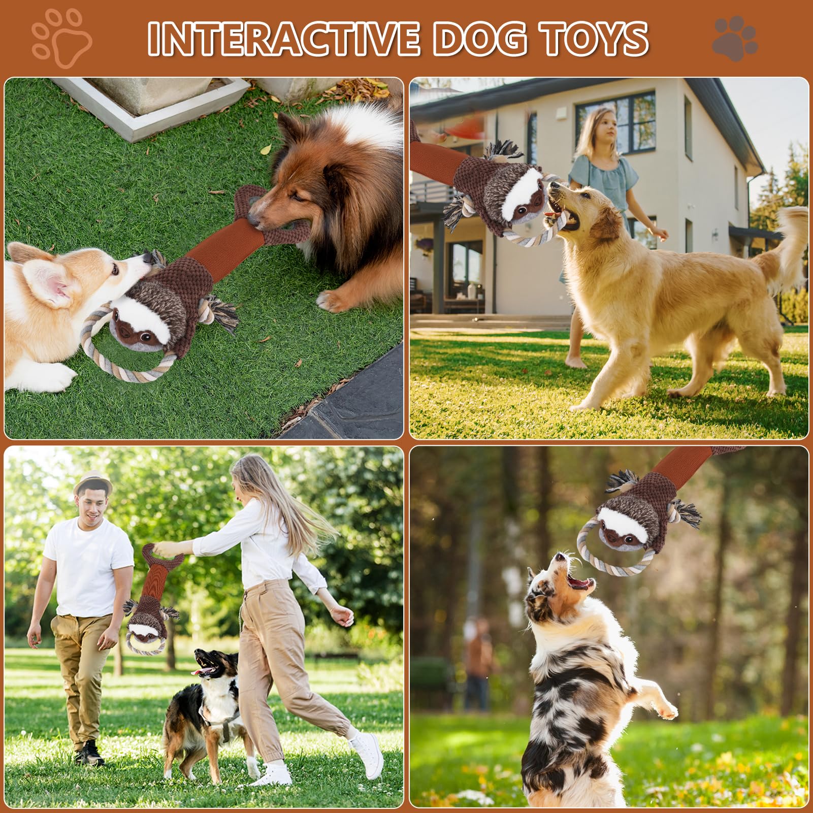 Juguetes chirriantes de felpa grandes para perros con papel arrugado, juguetes de tira y afloja para cachorros, juguetes interactivos para masticar perros pequeños, medianos y grandes