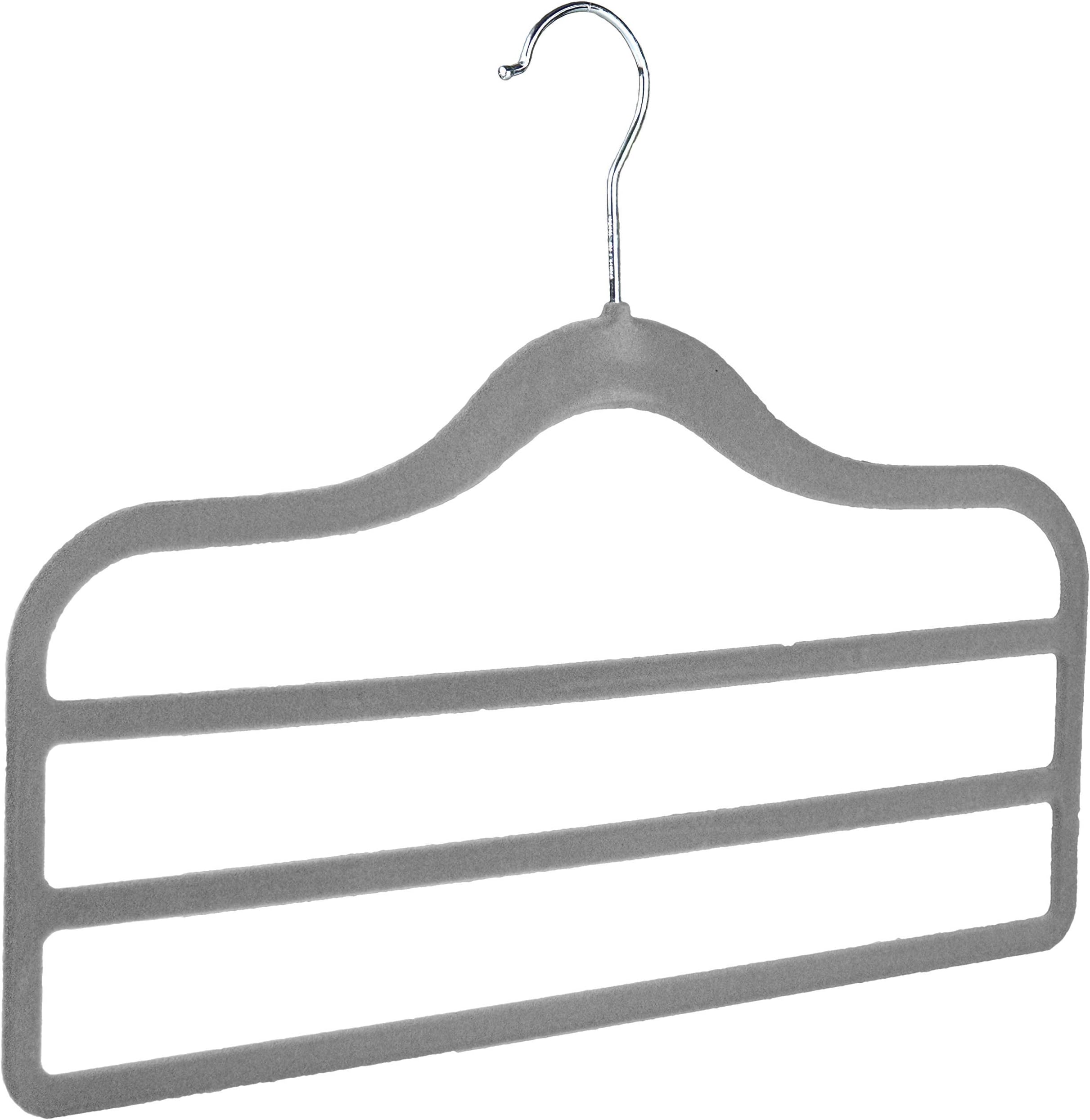 The Hanger StorePack of 5 Grey 3 Bar Flocked Velvet Slimline Space Saving Trouser Hanger