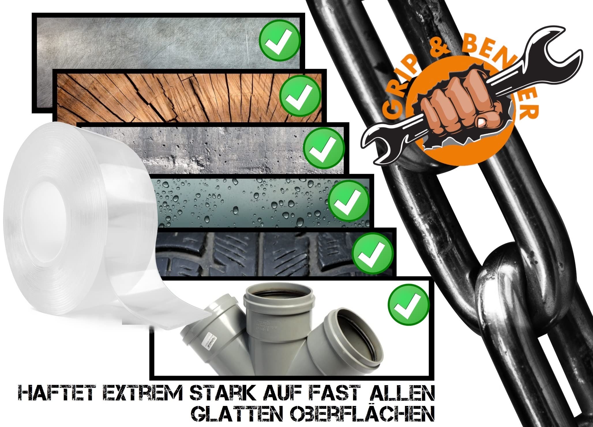 GRIP&BENDER Doppelseitiges Klebeband - 5 Meter x 24MM Nano Tape Doppelseitig Transparent – Spurloses Nano Klebeband – Multifunktionales Rutschfestes Nanotape extra dünn (1mm) Ultra Stark