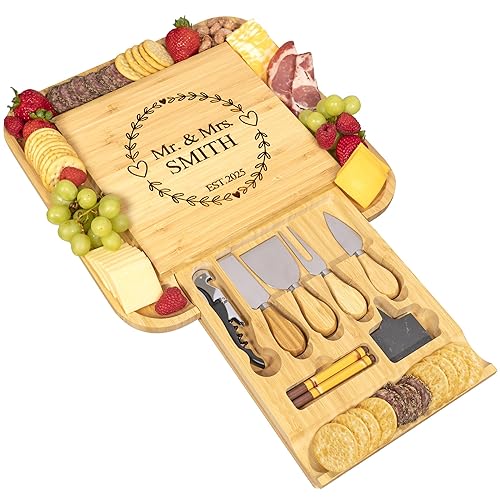 Personalized Charcuterie Board Set – Custom Engraved Bamboo Cheese Board