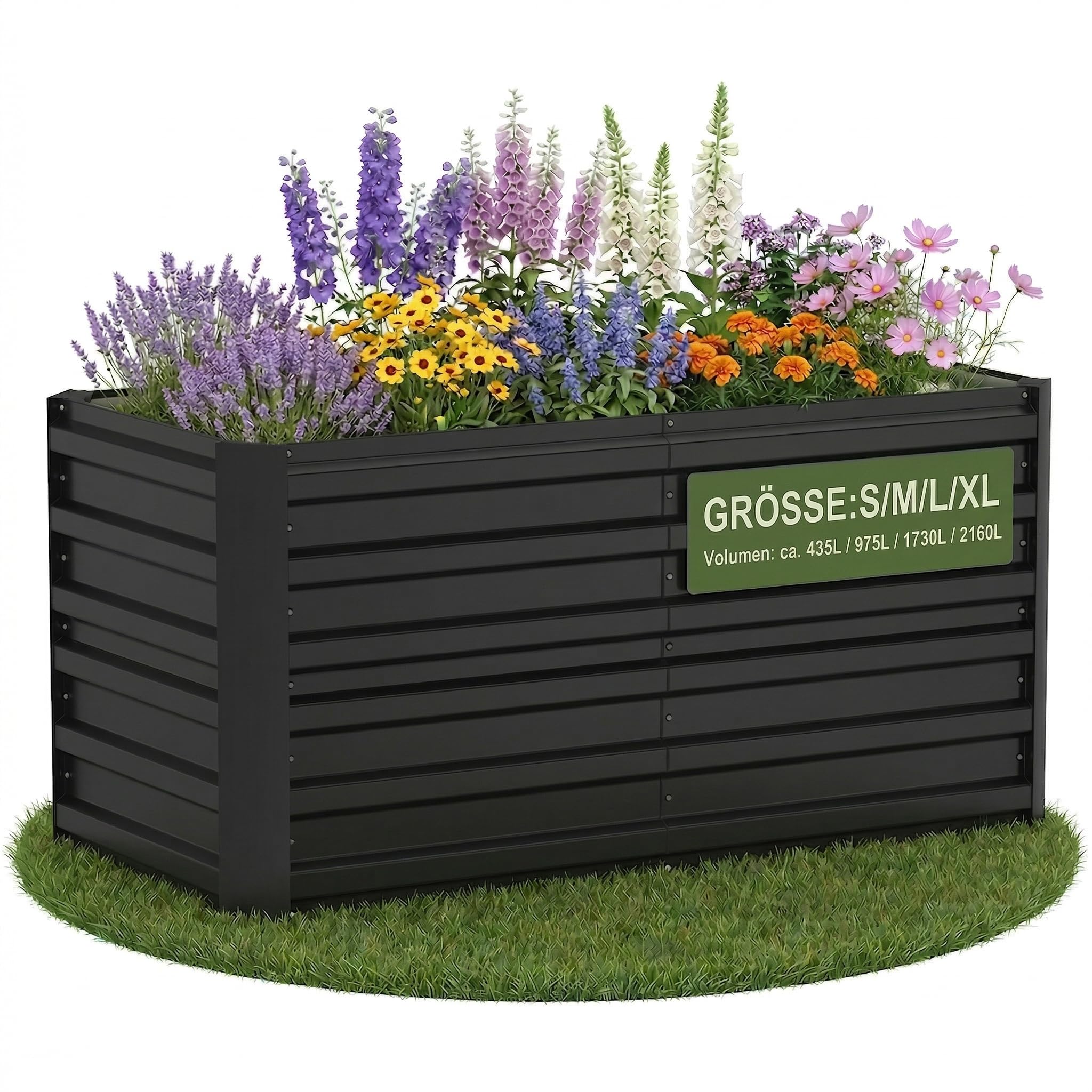 Suusolny Hochbeet Verzinkter Stahl 120x60x58cm,Hochbeete-Kit für Garten, Terrasse & Balkon,Stabiler & Wetterfest Pflanzenbeet Mit Montagesatz -(S) Rechteck Schwarz(CA.435L)