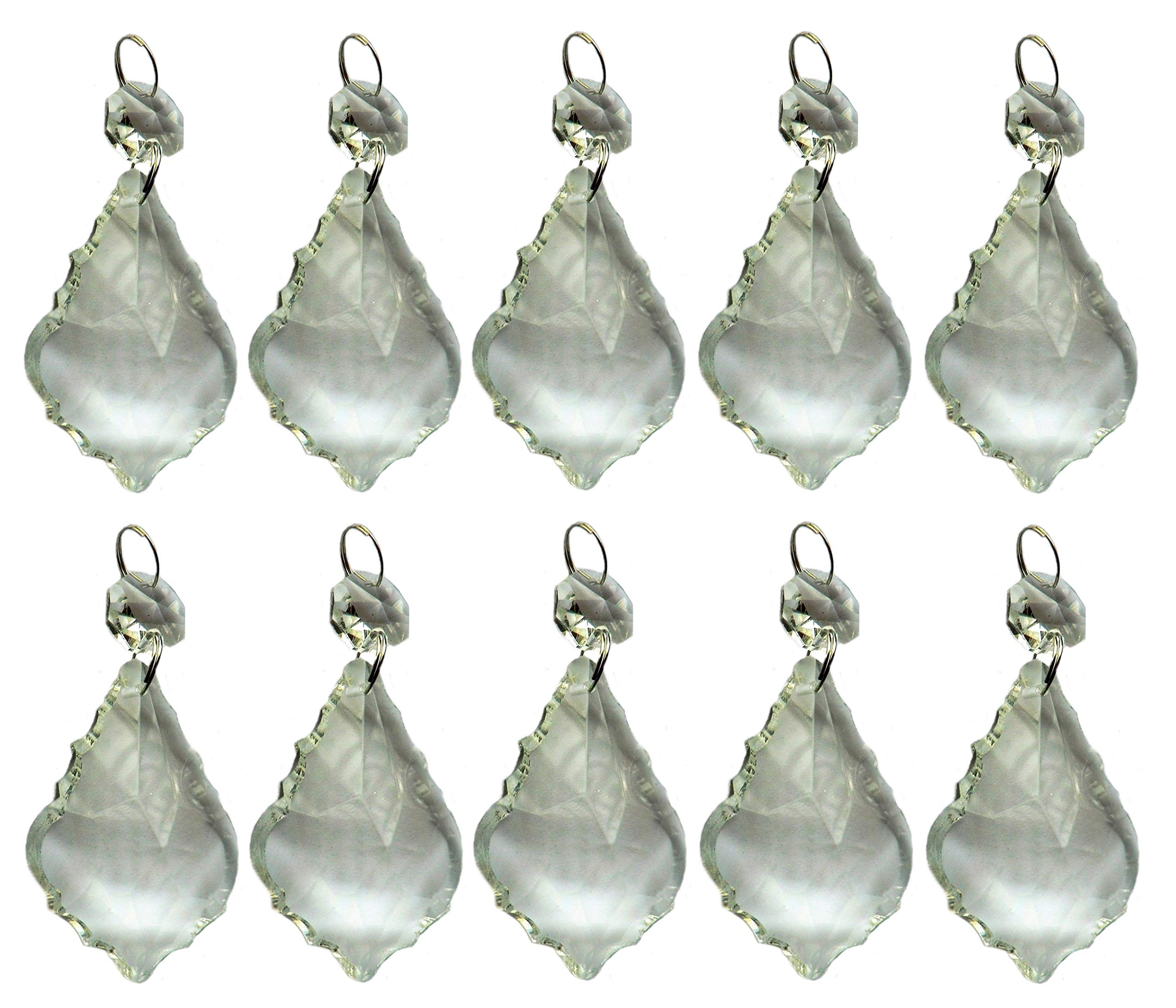 10 x Clear Chandelier Drops Transparent Droplets Cut Glass Crystals Beads Christmas Tree Ornaments Vintage Wedding Wishing Decorations Prisms Antique Light Spare Parts Crafts (50mm Leaf)