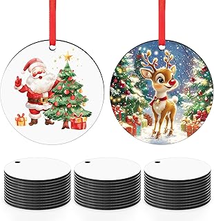 Sublimation Ornaments Blanks Bulk 35 PCS Wood Sublimation Christmas Ornament Blanks White Blank Christmas Tree Hanging Ornaments for Crafting DIY Personalized Xmas Tree Decor Keepsake Gift