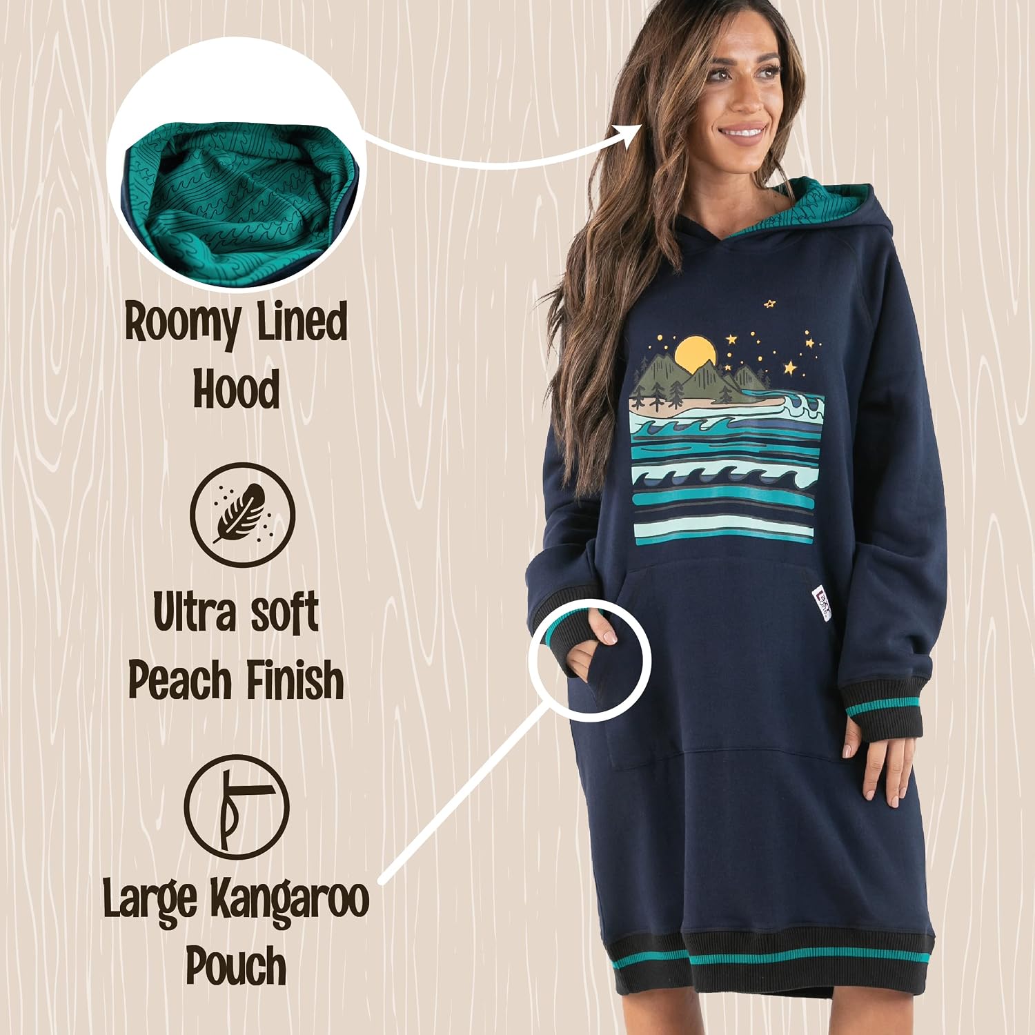 Lazy One Oversized Hoodie Sweatshirt, Comfortable Sleepwear, Sweater Dress For Women