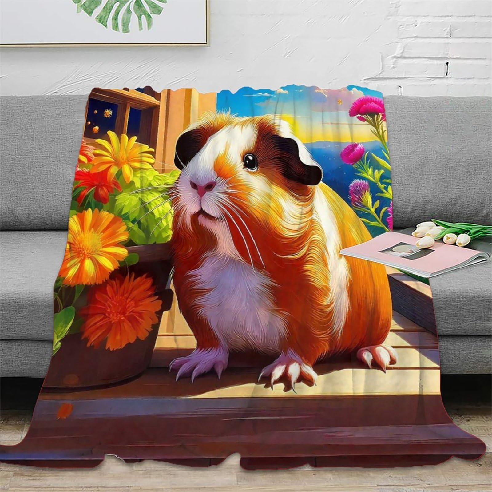 Plaid cochon d'guinée 3D jeté de canapé chaud et douillet pour soirée cocooning