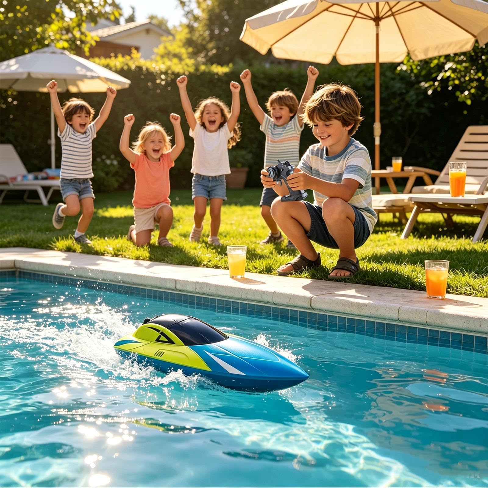 Radiocontrol para Adultos Juguetes Acuáticos De Con Luz LED Trasera Y 15 | Alarma de batería baja y fuera de alcance, 100 min de juego, lancha RC recargable para adultos y niños, piscina, bañ