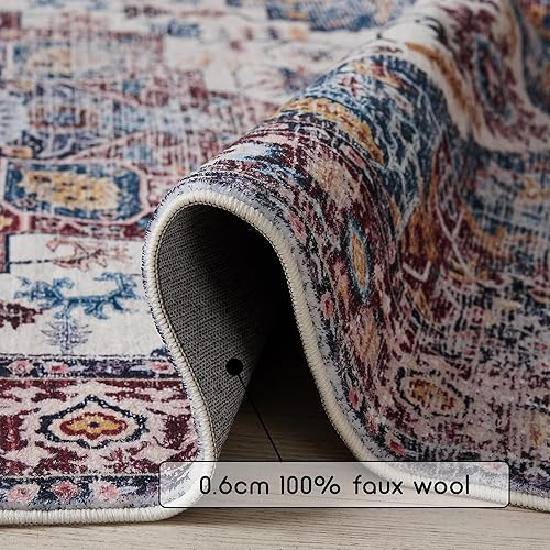 Miniatura 4 de Alfombra lavable a máquina, de 5 x 7 pies, diseño de medallón vintage, antideslizante, para sala de estar, dormitorio, resistente a las manchas,