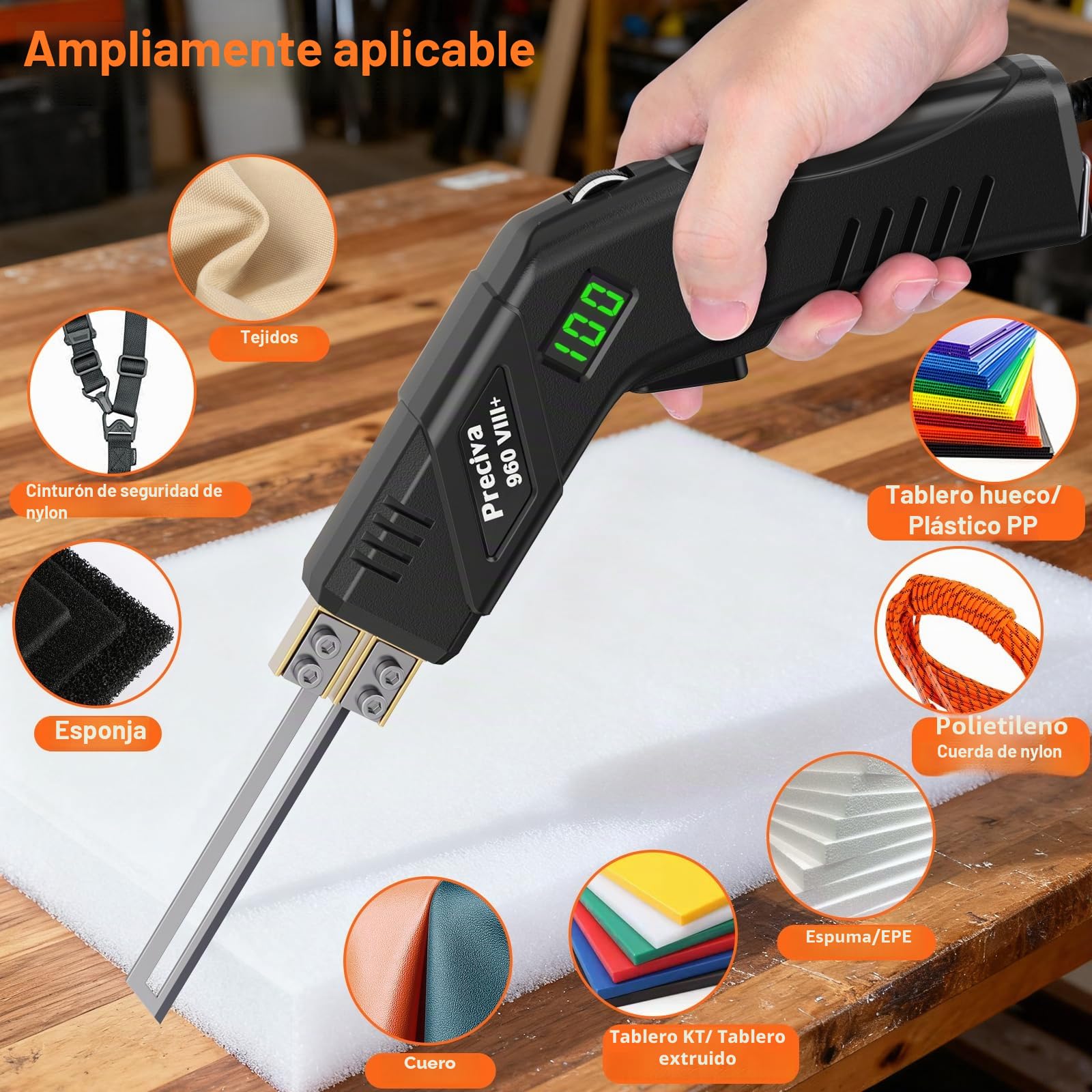 Preciva Cortador De Espuma EléCtrico con 4 Cuchillas 100mm/200mm,Cuchillo Caliente Cortador De Espuma para Cortar Espuma Ligera, Cuero y Esponja