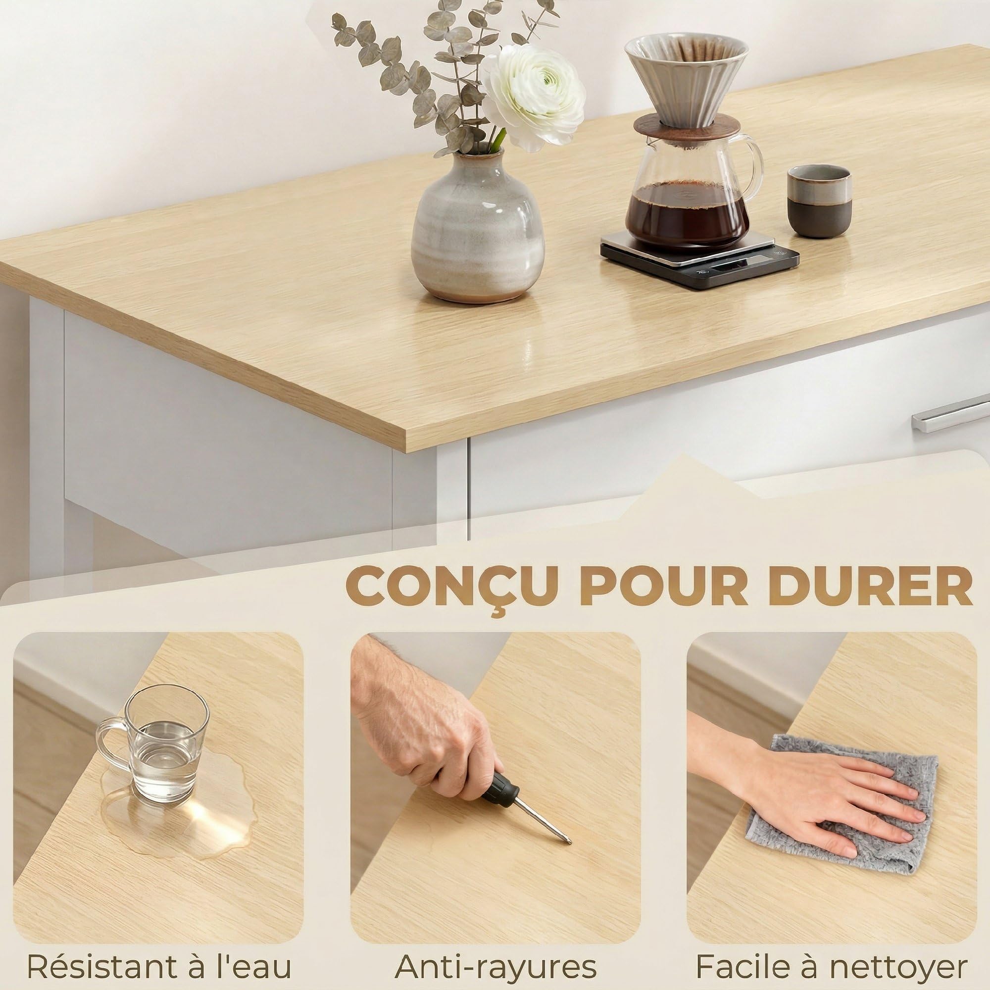 HOMCOM Desserte de Cuisine à roulettes Tiroir 108,8 x 51 x 92,5 cm Blanc