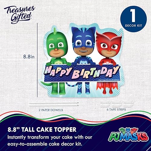 Miniatura 2 de Treasures Gifted Decoración para tartas de PJ Masks con licencia oficial, suministros de fiesta de cumpleaños de PJ Masks - Decoraciones de pastel