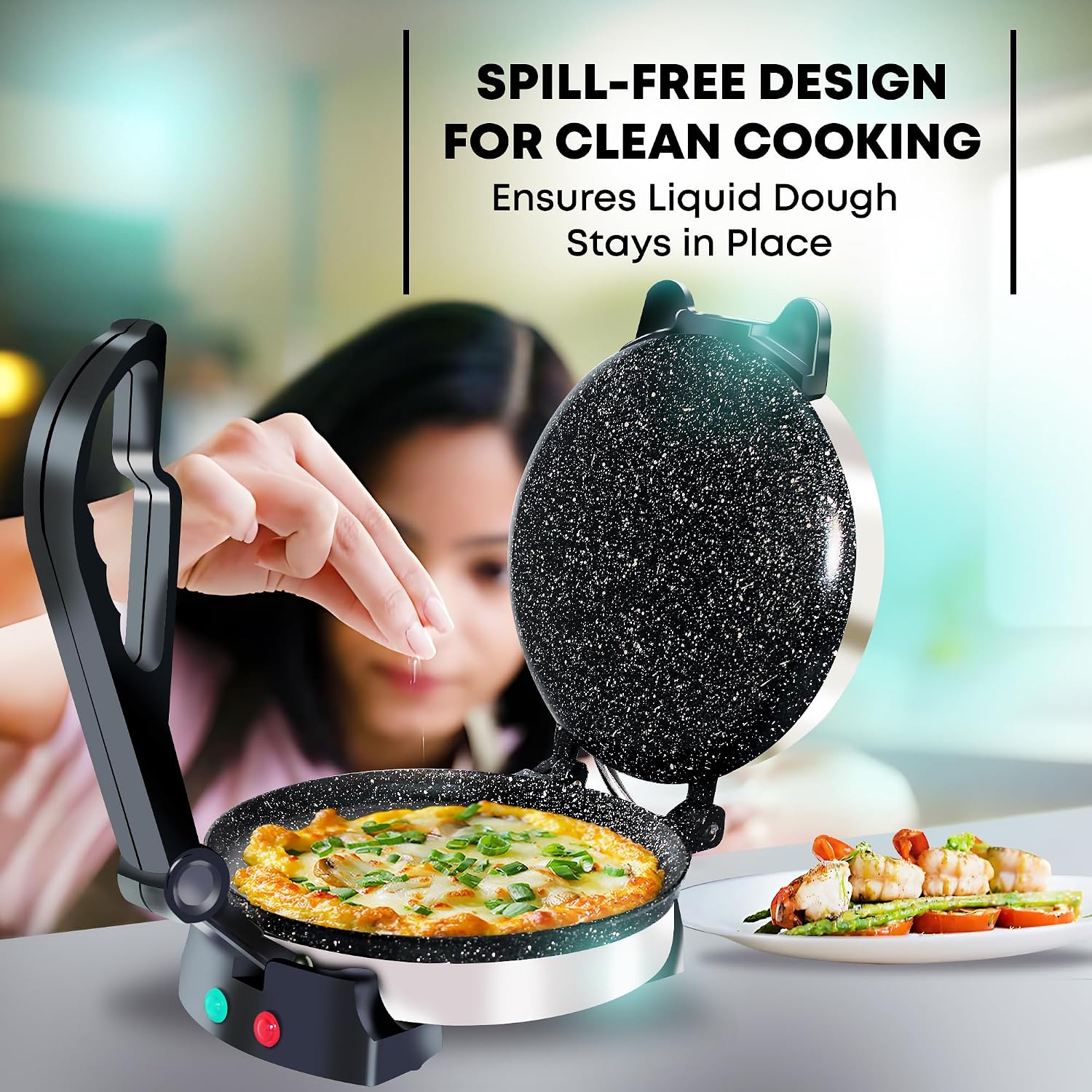 Libra Roti Maker Machine - Electric Tortilla Press with Non-Stick 8.5inch Plates and Durable Handle, Auto Temperature Control Chapati Maker Machine with Indicator Lights with 110V UL-Certified Plug