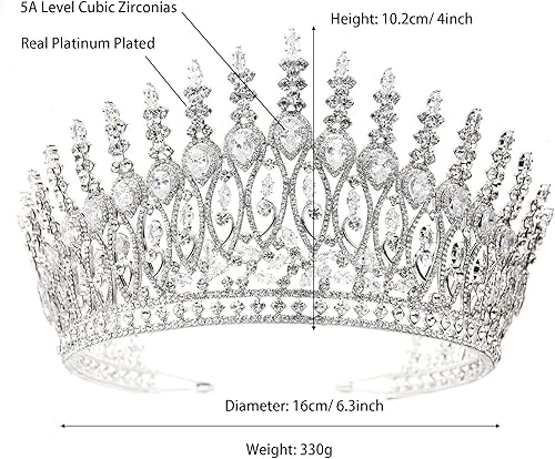 Miniatura 6 de Tiaras altas de boda para novia, coronas grandes de reina con circonita cúbica 5A, diadema de princesa con circonita cúbica para novia, corona