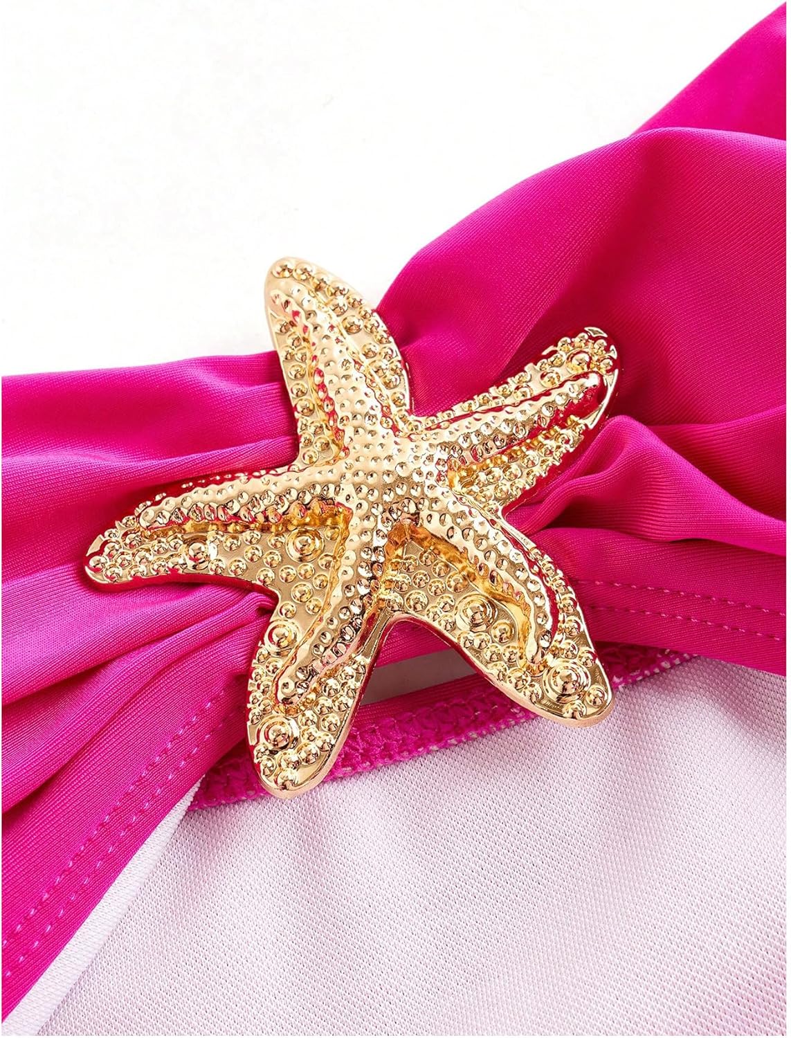 WDIRARA Women's Metallic Starfish Cut Out Strapless Bandeau Swimsuit with Cover Up Skirt 2 Piece Bathing Suit