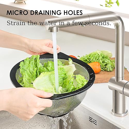 Miniatura 4 de Rorence Juego de 2 coladores de acero inoxidable para cocina, capacidad de 2.5 y 4.3 cuartos de galón, coladores de cocina con asas antideslizantes