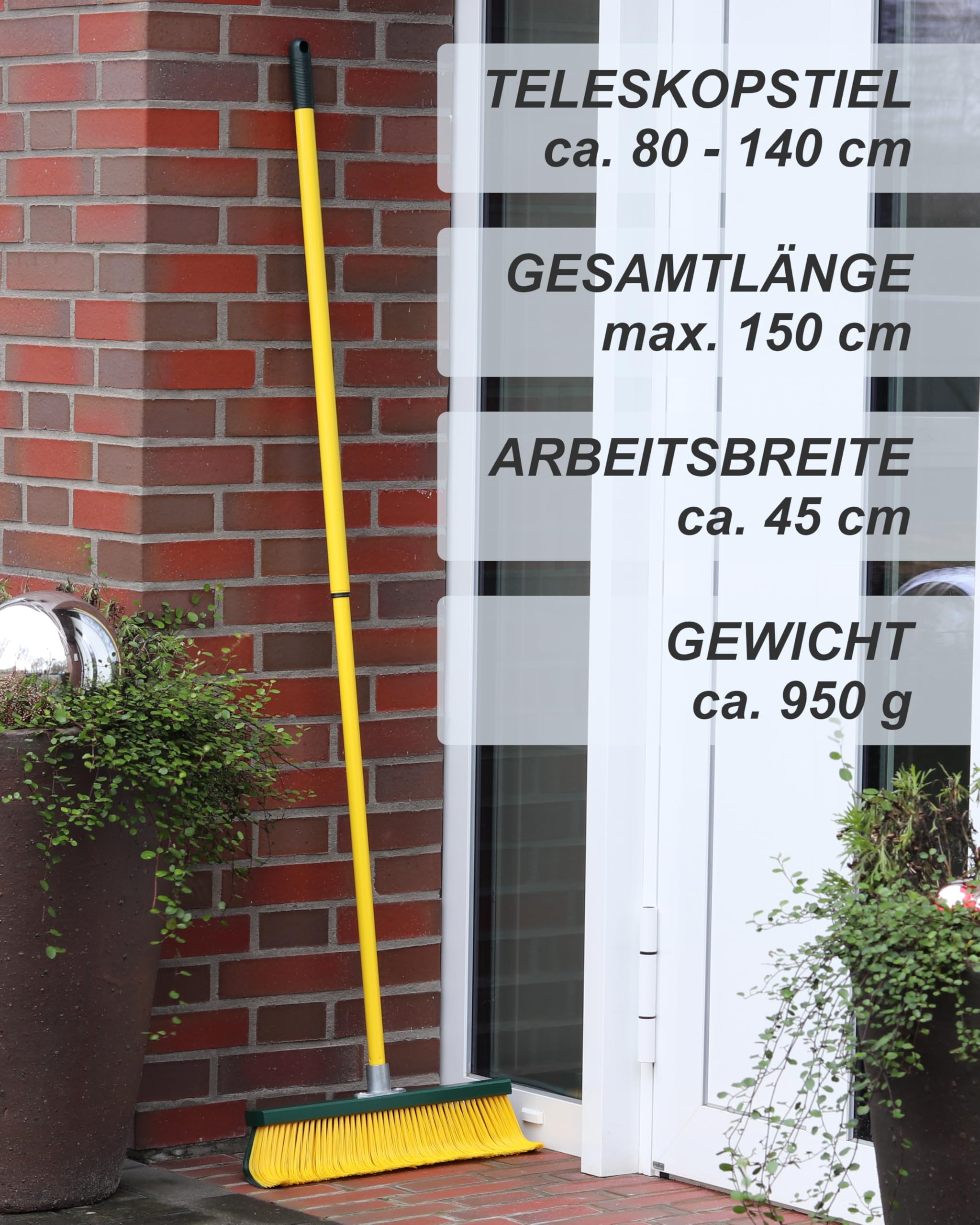 Krallenbesen mit Tiefenwirkung - Straßenbesen mit abgewinkelten Krallenborsten - Gartenbesen mit Teleskopstiel - Spezialbesen für Haus, Hof & Garten - Made in Germany - Breite: 45cm
