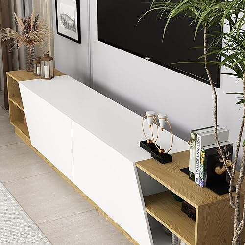 Miniatura 9 de AIEGLE Moderno soporte de TV para televisores de más de 100 pulgadas, centro de entretenimiento con 2 cajones y estantes, consola multimedia grande,