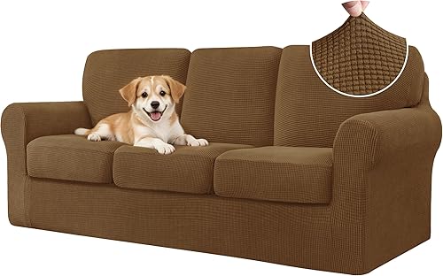 CHUN YI - Funda elástica para sofá (7 piezas), funda para sofá de 3 plazas con tres respaldos y cojines separados con banda elástica, tela jacquard