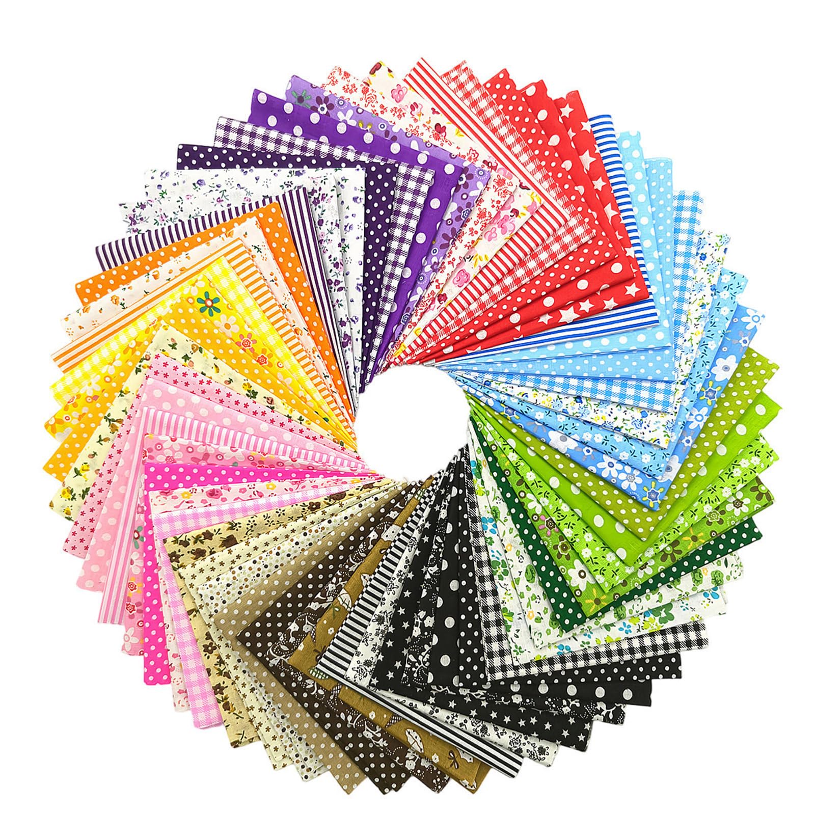 Nzwbshssp Women's Colourful Cotton Fabric Squares 25 X 25Cm - Multi-Colour Precut Patchwork Fabric Bundle For Quilting Sewing Diy Crafting - Floral Geometric Patterns Fat Quarters For Face Masks Doll Clothes Patchwork(56 Pcs)