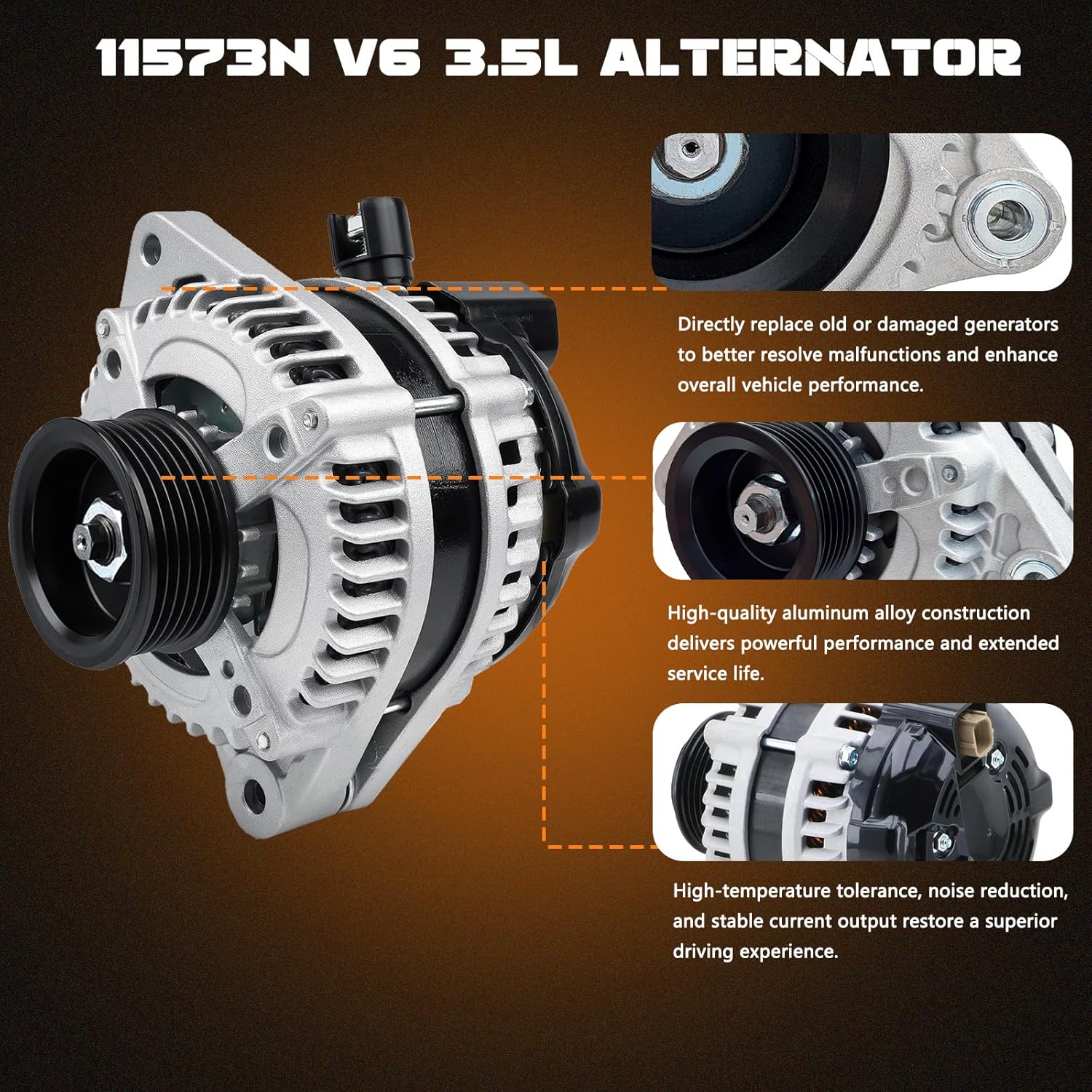 New Alternator 3.5 3.5L for Honda Pilot 2012-2015, Honda Ridgeline 2012-2014, Honda Odyssey 2011-2013 Replace# 104210-1240, 9764219-124, 31100-RV0-A01, CSJ24, 11573, 290-5582