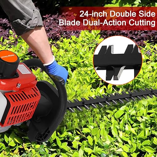 Miniatura 3 de Cortasetos inalámbrico de 24 pulgadas con hoja de doble acción, recortadora de setos a gas de 26 cc, cortadora de arbustos de 2 tiempos de bajo