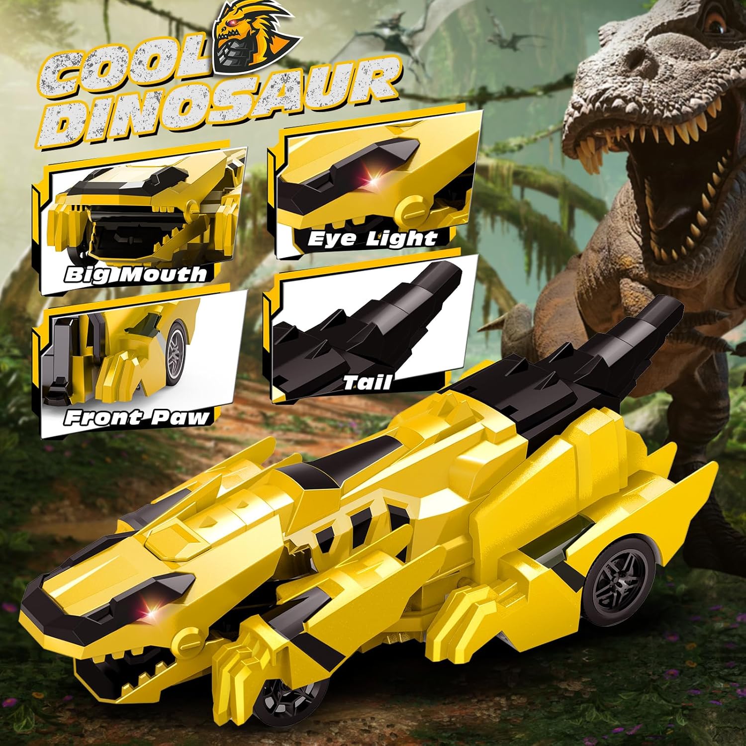 Tecnock Remote Control Car, Transform Dinosaur Toys Car Robot with One-Button Transformation, Rechargeable Battery for 70-Min Play, Gift for Boys & Girls Ages 4-7 8-12