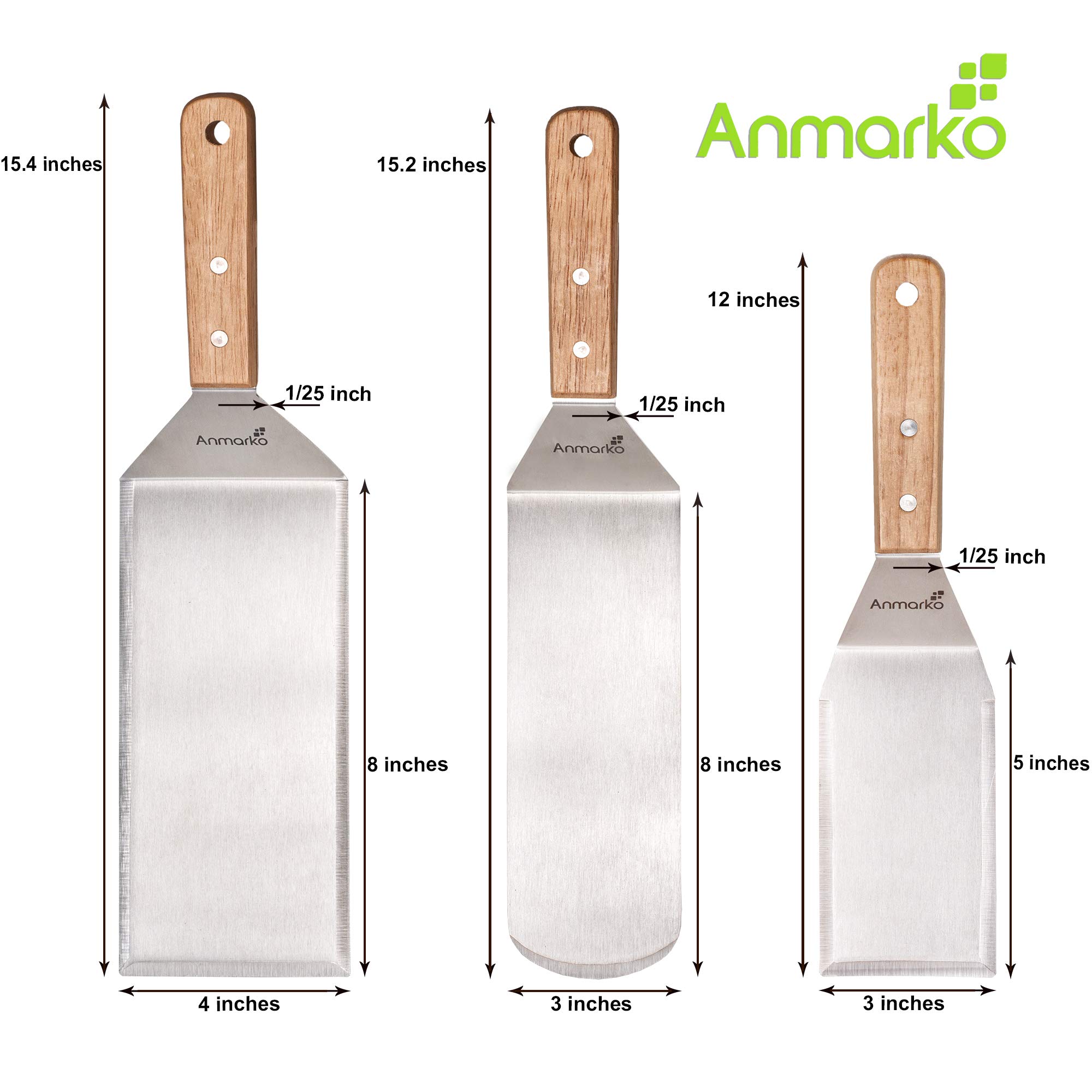 Juego de espátulas profesionales – tortitas de acero inoxidable y rascador de plancha pulgadas de gran tamaño para hamburguesas Turner ideal para plancha barbacoa y cocina plana – Calidad comercial