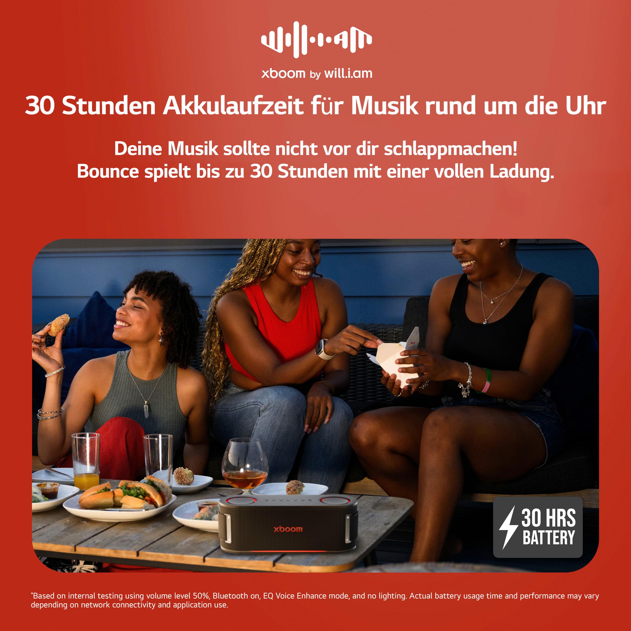 LG xboom Bounce by will.i.am, tragbarer Bluetooth-Lautsprecher (Signature Sound, nach Oben gerichtete Passivstrahler, IP67, bis zu 30 Std. Akkulaufzeit), Schwarz [Modelljahr: 2025]