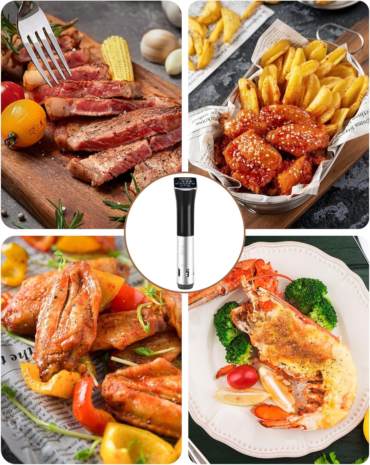 Sous Vide, Lonkion Sous Vide Cooker Machine, Temperature Control, 1100W IPX7 Immersion Circulator, Fast Heating, Home Kitchen Use, Easy to Store