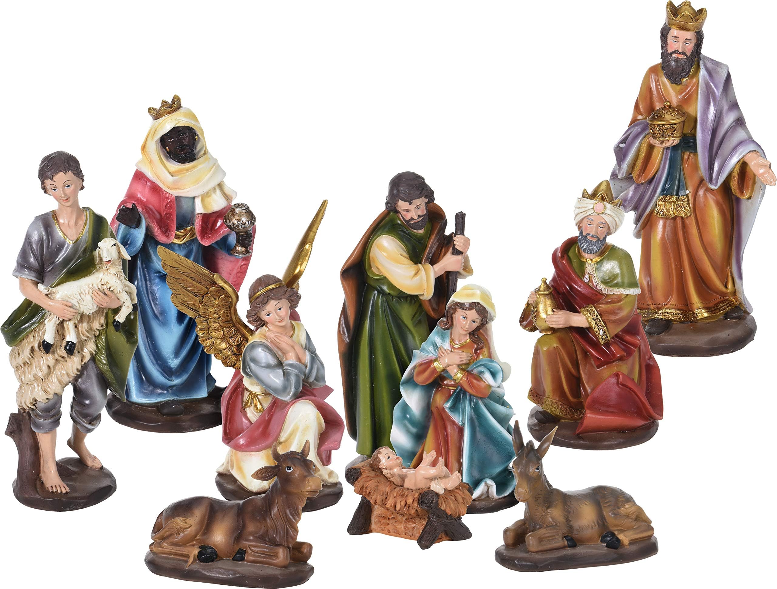 10 Piece Traditional Resin Christmas Nativity Figurine Display Set