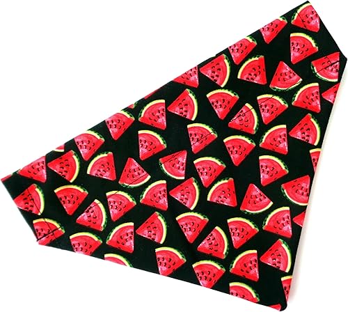 Vista 2 de Tropical Watermelon Prints Black Background Slip Over the Collar Summer Dog Bandana Petwear Neckwear No Tie (Small)