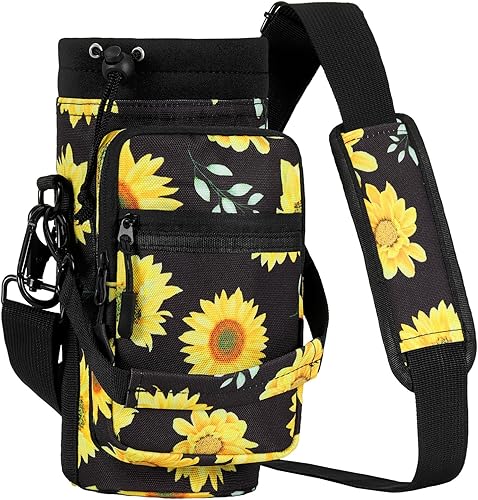 Nuovoware Portabotellas de agua, portabotellas de 40 onzas, soporte para botella de agua deportiva con correa ajustable para el hombro, 2 bolsillos,