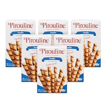 Pirouline Rolled Wafers Vanilla Rolled Wafer Sticks, Creme Filled Wafers, Rolled Cookies for Coffee, Tea, Ice Cream, Snacks, Parties, Gifts, and More 7 oz carton 6pk