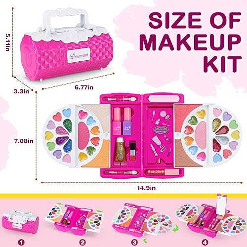 Miniatura 4 de Dreamon Kit de maquillaje para niños de 64 piezas, kit de maquillaje real para niñas, juego de maquillaje lavable con caja portátil, regalos para