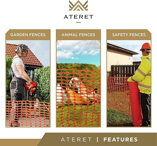 Miniatura 6 de ATERET Rollo de malla de plástico naranja de 4 x 100 pies, red temporal y reutilizable para valla de nieve, jardín, construcción y barrera de