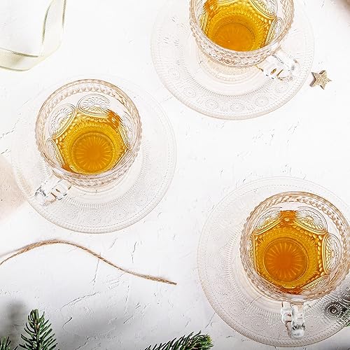 Miniatura 7 de Juego de 6 tazas de té y platillos de cristal, tazas de café vintage, juego de tazas de té para café expreso, capuchino, café con leche, apto para