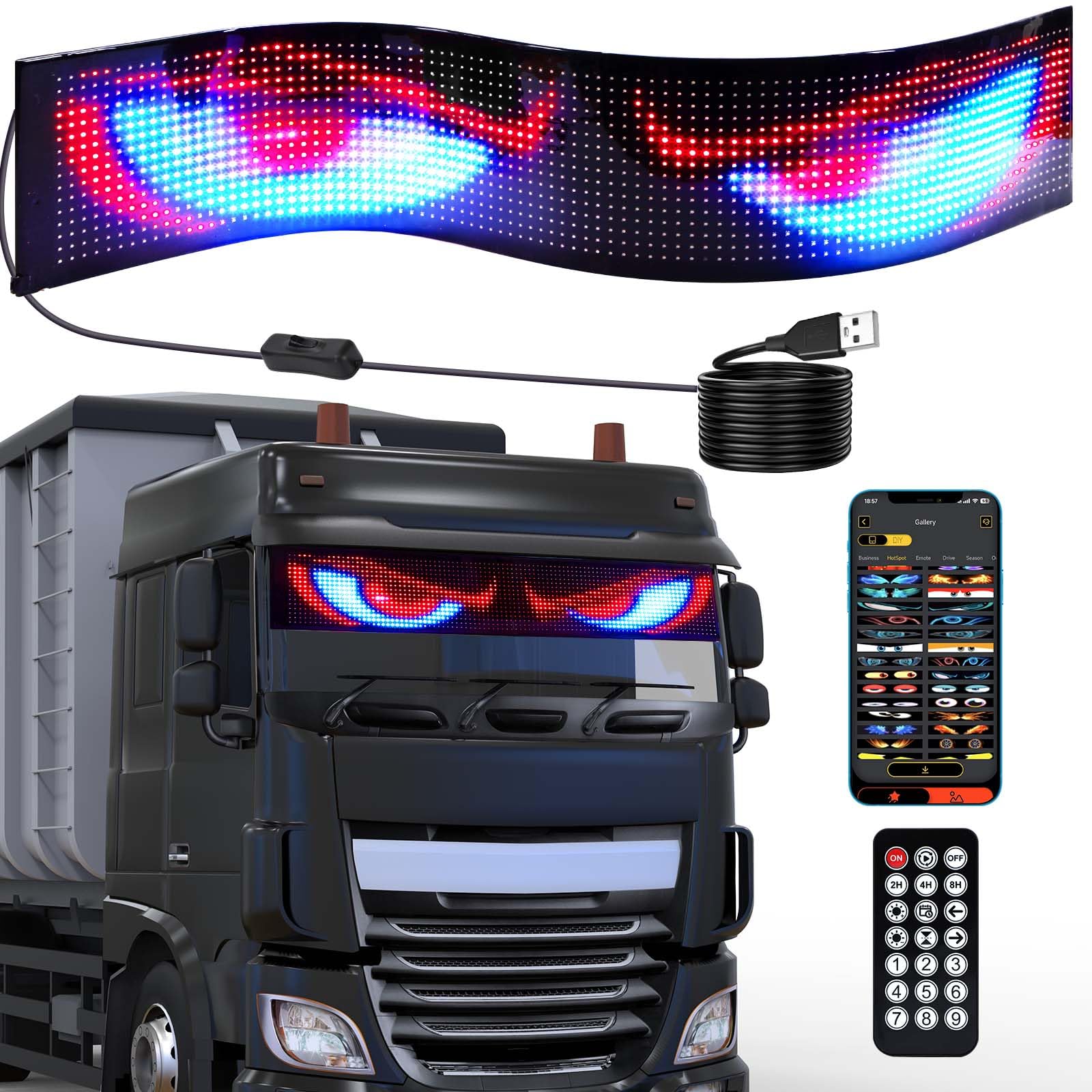 Photo 1 of *MAJOR DAMAGE*
35.5"x7.6" Led Sign, Large Devil Wink Eyes Light Signs, Electronic Programmable Scrolling LED Matrix Panel, Huge Flexible Soft Screen Eye Lamp for Truck Car Windows Shop Advertising