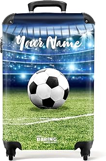 NoBoringSuitcases.comChildren's Luggage Kids Suitcase for Boys - Personalised Lightweight Cabin Suitcase on Wheels - Black-White Football in Stadium - 55x40x20cm - Hard Shell Trolley - 20" - 10kg