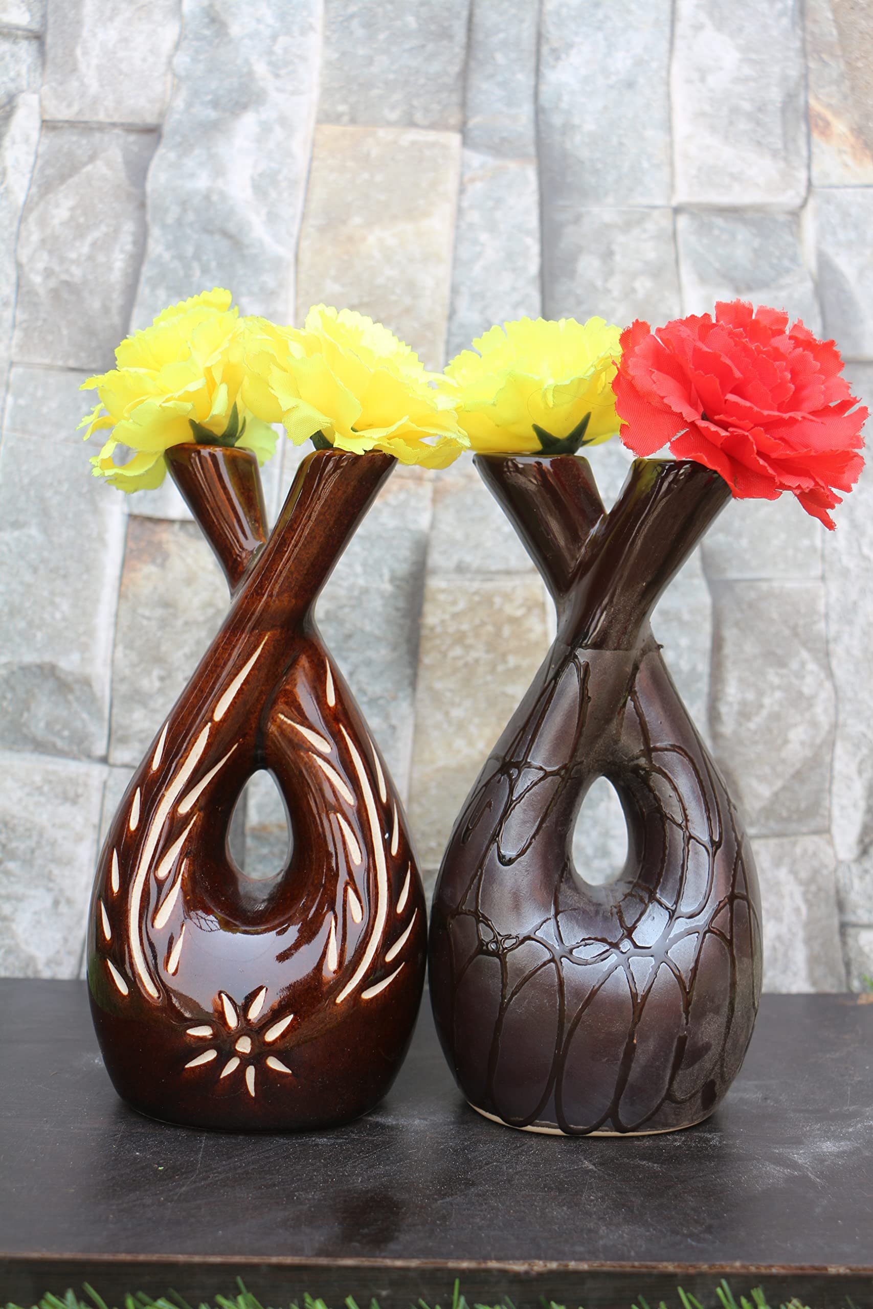 Buy Yogma Solution Ceramic Two Sides Open Flower Vase | Pot for